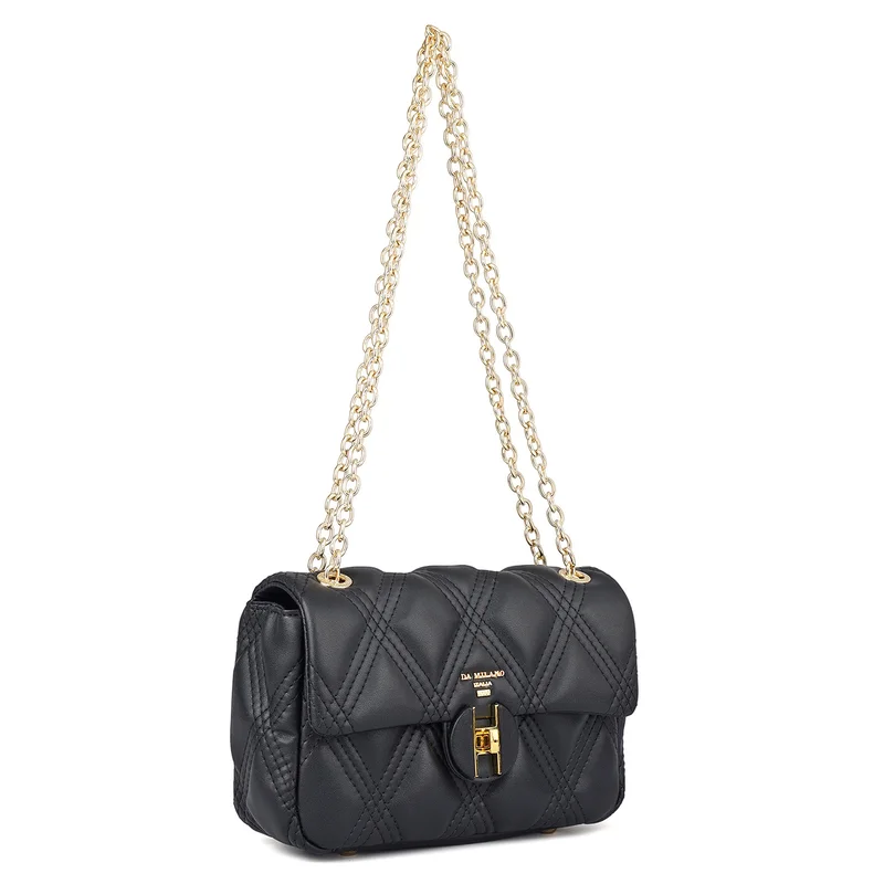 Da Milano Small Quilting Leather Shoulder Bag - Black